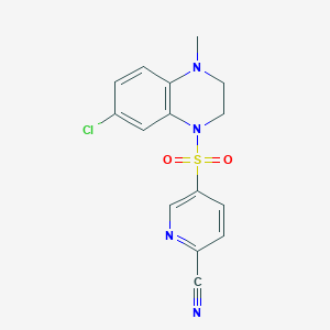 molecular formula C15H13ClN4O2S B2468267 5-[(7-Chloro-4-methyl-1,2,3,4-tetrahydroquinoxalin-1-yl)sulfonyl]pyridine-2-carbonitrile CAS No. 1825521-94-5
