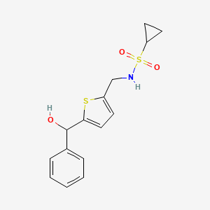 molecular formula C15H17NO3S2 B2468274 N-((5-(hydroxy(phenyl)methyl)thiophen-2-yl)methyl)cyclopropanesulfonamide CAS No. 1788844-78-9