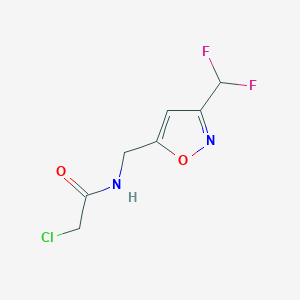 molecular formula C7H7ClF2N2O2 B2468281 2-Chloro-N-[[3-(difluoromethyl)-1,2-oxazol-5-yl]methyl]acetamide CAS No. 2411246-72-3
