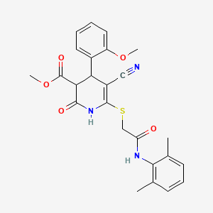 molecular formula C25H25N3O5S B2468284 Methyl 5-cyano-6-({2-[(2,6-dimethylphenyl)amino]-2-oxoethyl}sulfanyl)-2-hydroxy-4-(2-methoxyphenyl)-3,4-dihydropyridine-3-carboxylate CAS No. 370845-76-4