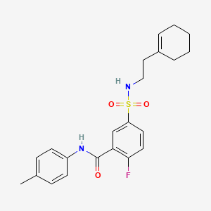 molecular formula C22H25FN2O3S B2468368 5-[2-(环己烯-1-基)乙基磺酰胺基]-2-氟-N-(4-甲基苯基)苯甲酰胺 CAS No. 422557-92-4