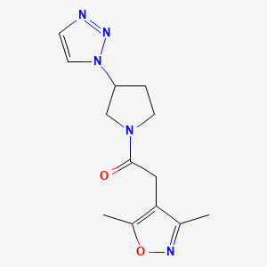 molecular formula C13H17N5O2 B2468373 1-(3-(1H-1,2,3-triazol-1-yl)pyrrolidin-1-yl)-2-(3,5-dimethylisoxazol-4-yl)ethanone CAS No. 2034288-83-8
