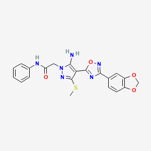 molecular formula C21H18N6O4S B2468387 2-(5-amino-4-(3-(benzo[d][1,3]dioxol-5-yl)-1,2,4-oxadiazol-5-yl)-3-(methylthio)-1H-pyrazol-1-yl)-N-phenylacetamide CAS No. 1019098-19-1