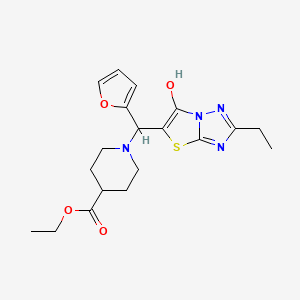 molecular formula C19H24N4O4S B2468396 Ethyl 1-((2-ethyl-6-hydroxythiazolo[3,2-b][1,2,4]triazol-5-yl)(furan-2-yl)methyl)piperidine-4-carboxylate CAS No. 886907-83-1