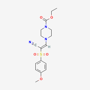 molecular formula C17H21N3O5S B2468419 (E)-ethyl 4-(2-cyano-2-((4-methoxyphenyl)sulfonyl)vinyl)piperazine-1-carboxylate CAS No. 885187-03-1