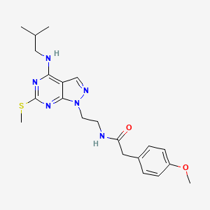 molecular formula C21H28N6O2S B2468420 N-(2-(4-(isobutylamino)-6-(methylthio)-1H-pyrazolo[3,4-d]pyrimidin-1-yl)ethyl)-2-(4-methoxyphenyl)acetamide CAS No. 941941-87-3