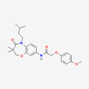 molecular formula C25H32N2O5 B2468428 N-(5-isopentyl-3,3-dimethyl-4-oxo-2,3,4,5-tetrahydrobenzo[b][1,4]oxazepin-8-yl)-2-(4-methoxyphenoxy)acetamide CAS No. 921836-11-5