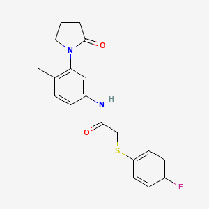 molecular formula C19H19FN2O2S B2468435 2-((4-氟苯基)硫代)-N-(4-甲基-3-(2-氧代吡咯烷-1-基)苯基)乙酰胺 CAS No. 1207004-21-4