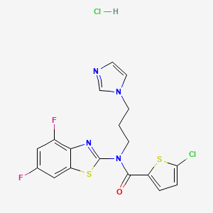 molecular formula C18H14Cl2F2N4OS2 B2468439 N-(3-(1H-imidazol-1-yl)propyl)-5-chloro-N-(4,6-difluorobenzo[d]thiazol-2-yl)thiophene-2-carboxamide hydrochloride CAS No. 1216837-08-9