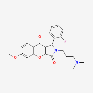 molecular formula C23H23FN2O4 B2468440 2-(3-(Dimethylamino)propyl)-1-(2-fluorophenyl)-6-methoxy-1,2-dihydrochromeno[2,3-c]pyrrole-3,9-dione CAS No. 879479-56-8