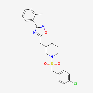 molecular formula C22H24ClN3O3S B2468470 5-((1-((4-氯苄基)磺酰基)哌啶-3-基)甲基)-3-(邻甲苯基)-1,2,4-恶二唑 CAS No. 1705104-25-1