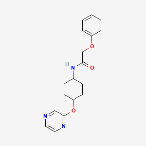 molecular formula C18H21N3O3 B2468479 2-phenoxy-N-[4-(pyrazin-2-yloxy)cyclohexyl]acetamide CAS No. 2034579-21-8