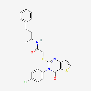 molecular formula C24H22ClN3O2S2 B2468486 2-{[3-(4-chlorophenyl)-4-oxo-3,4-dihydrothieno[3,2-d]pyrimidin-2-yl]sulfanyl}-N-(4-phenylbutan-2-yl)acetamide CAS No. 894242-74-1