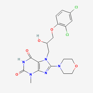 molecular formula C19H21Cl2N5O5 B2468494 7-(3-(2,4-dichlorophenoxy)-2-hydroxypropyl)-3-methyl-8-morpholino-1H-purine-2,6(3H,7H)-dione CAS No. 313665-44-0