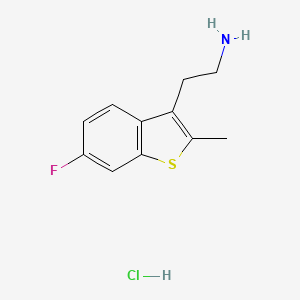 molecular formula C11H13ClFNS B2468498 2-(6-氟-2-甲基-1-苯并噻吩-3-基)乙胺；盐酸盐 CAS No. 2418695-23-3