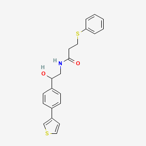 molecular formula C21H21NO2S2 B2468503 N-{2-hydroxy-2-[4-(thiophen-3-yl)phenyl]ethyl}-3-(phenylsulfanyl)propanamide CAS No. 2319850-45-6