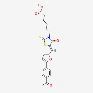 6-((5Z)-5-{[5-(4-Acetylphenyl)-2-furyl]methylene}-4-oxo-2-thioxo-1,3-thiazolidin-3-YL)hexanoic acid