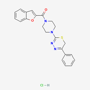 molecular formula C22H21ClN4O2S B2468508 benzofuran-2-yl(4-(5-phenyl-6H-1,3,4-thiadiazin-2-yl)piperazin-1-yl)methanone hydrochloride CAS No. 1351620-80-8