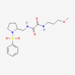 molecular formula C17H25N3O5S B2468511 N1-(3-methoxypropyl)-N2-((1-(phenylsulfonyl)pyrrolidin-2-yl)methyl)oxalamide CAS No. 896268-43-2