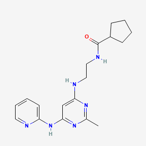 molecular formula C18H24N6O B2468563 N-(2-((2-甲基-6-(吡啶-2-氨基)嘧啶-4-基)氨基)乙基)环戊烷甲酰胺 CAS No. 1421499-99-1