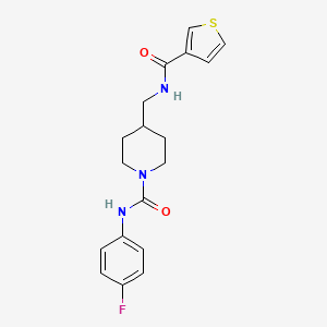 molecular formula C18H20FN3O2S B2468572 N-(4-fluorophenyl)-4-((thiophene-3-carboxamido)methyl)piperidine-1-carboxamide CAS No. 1235343-87-9