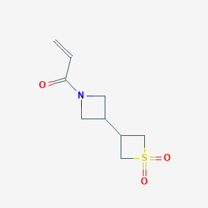 molecular formula C9H13NO3S B2468575 1-[3-(1,1-Dioxothietan-3-yl)azetidin-1-yl]prop-2-en-1-one CAS No. 2323714-99-2
