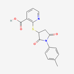 molecular formula C17H14N2O4S B2468587 2-([1-(4-Methylphenyl)-2,5-dioxopyrrolidin-3-yl]thio)nicotinic acid CAS No. 838874-00-3