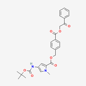 molecular formula C27H28N2O7 B2468598 4-Boc-amino-1-methyl-1h-pyrrole-2-carboxylic acid 4-(2-oxo-2-phenyl-ethoxycarbonyl)-benzyl ester CAS No. 886497-15-0