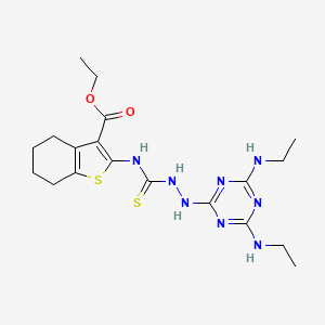 molecular formula C19H28N8O2S2 B2468601 2-[{[4,6-双(乙氨基)-1,3,5-三嗪-2-基]氨基}氨基甲硫酰基]氨基-4,5,6,7-四氢-1-苯并噻吩-3-羧酸乙酯 CAS No. 380343-14-6