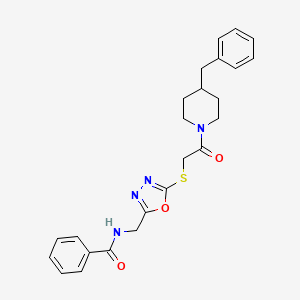 molecular formula C24H26N4O3S B2468609 N-((5-((2-(4-benzylpiperidin-1-yl)-2-oxoethyl)thio)-1,3,4-oxadiazol-2-yl)methyl)benzamide CAS No. 872613-47-3