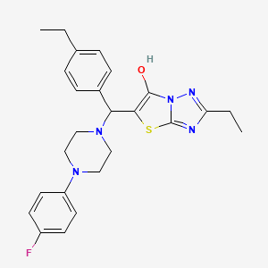 molecular formula C25H28FN5OS B2468629 6-Oxo-2-etil-5-((4-etilfenil)(4-(4-fluorofenil)piperazin-1-il)metil)tiazolo[3,2-b][1,2,4]triazol CAS No. 898368-16-6