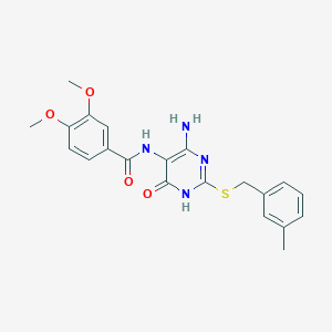 molecular formula C21H22N4O4S B2468640 N-(4-amino-2-((3-methylbenzyl)thio)-6-oxo-1,6-dihydropyrimidin-5-yl)-3,4-dimethoxybenzamide CAS No. 868228-21-1