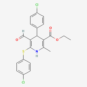 molecular formula C22H19Cl2NO3S B2468642 4-(4-氯苯基)-6-[(4-氯苯基)硫代]-5-甲酰基-2-甲基-1,4-二氢-3-吡啶甲酸乙酯 CAS No. 339100-97-9