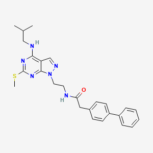 molecular formula C26H30N6OS B2468650 2-([1,1'-biphenyl]-4-yl)-N-(2-(4-(isobutylamino)-6-(methylthio)-1H-pyrazolo[3,4-d]pyrimidin-1-yl)ethyl)acetamide CAS No. 953915-17-8