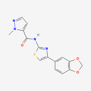molecular formula C15H12N4O3S B2468652 N-(4-(benzo[d][1,3]dioxol-5-yl)thiazol-2-yl)-1-methyl-1H-pyrazole-5-carboxamide CAS No. 1019096-81-1