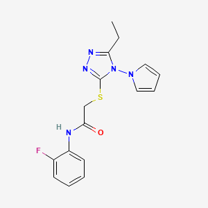 molecular formula C16H16FN5OS B2468653 2-{[5-ethyl-4-(1H-pyrrol-1-yl)-4H-1,2,4-triazol-3-yl]sulfanyl}-N-(2-fluorophenyl)acetamide CAS No. 896287-93-7