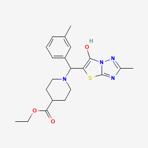 molecular formula C21H26N4O3S B2468667 1-((6-羟基-2-甲基噻唑并[3,2-b][1,2,4]三唑-5-基)(间甲苯基)甲基)哌啶-4-甲酸乙酯 CAS No. 869343-04-4