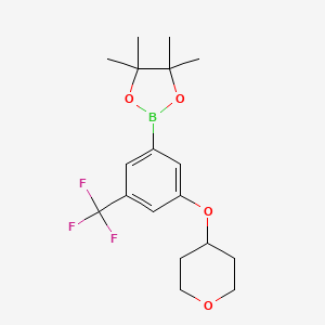 molecular formula C18H24BF3O4 B2468671 3-(四氢吡喃-4-yloxy)-5-三氟甲基苯基硼酸，pinacol酯 CAS No. 2096341-24-9