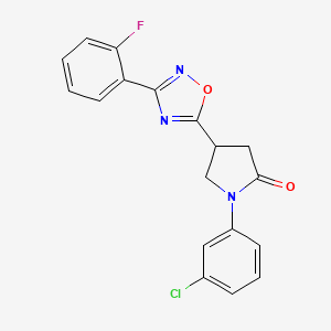 molecular formula C18H13ClFN3O2 B2468676 1-(3-Chlorophenyl)-4-(3-(2-fluorophenyl)-1,2,4-oxadiazol-5-yl)pyrrolidin-2-one CAS No. 946376-34-7