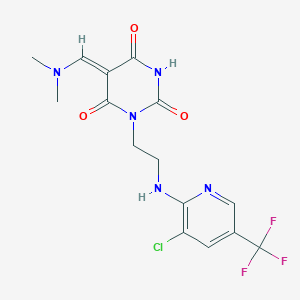 molecular formula C15H15ClF3N5O3 B2468678 1-(2-{[3-chloro-5-(trifluoromethyl)-2-pyridinyl]amino}ethyl)-5-[(dimethylamino)methylene]-2,4,6(1H,3H,5H)-pyrimidinetrione CAS No. 303153-10-8