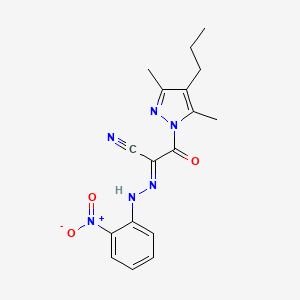 molecular formula C17H18N6O3 B2468691 3-(3,5-dimethyl-4-propyl-1H-pyrazol-1-yl)-2-[(E)-2-(2-nitrophenyl)hydrazono]-3-oxopropanenitrile CAS No. 477710-16-0