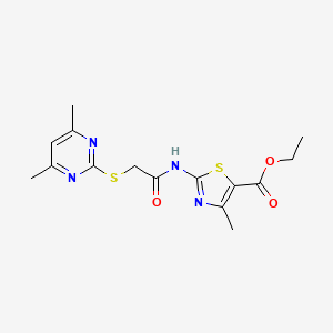 molecular formula C15H18N4O3S2 B2468729 2-(2-((4,6-二甲基嘧啶-2-基)硫代)乙酰氨基)-4-甲基噻唑-5-羧酸乙酯 CAS No. 333751-27-2