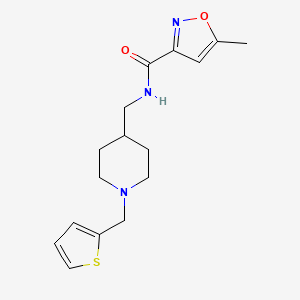 molecular formula C16H21N3O2S B2468733 5-methyl-N-((1-(thiophen-2-ylmethyl)piperidin-4-yl)methyl)isoxazole-3-carboxamide CAS No. 1208906-81-3
