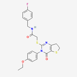 molecular formula C23H22FN3O3S2 B2468738 2-[[3-(4-乙氧基苯基)-4-氧代-6,7-二氢噻吩并[3,2-d]嘧啶-2-基]硫代]-N-[(4-氟苯基)甲基]乙酰胺 CAS No. 686772-55-4