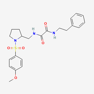 molecular formula C22H27N3O5S B2468745 N1-((1-((4-甲氧基苯基)磺酰基)吡咯烷-2-基)甲基)-N2-苯乙基草酰胺 CAS No. 896291-33-1