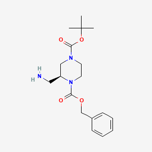 molecular formula C18H27N3O4 B2468757 (S)-1-Benzyl 4-tert-butyl 2-(aminomethyl)piperazine-1,4-dicarboxylate CAS No. 1932167-34-4