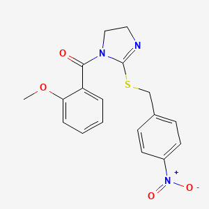 molecular formula C18H17N3O4S B2468766 (2-methoxyphenyl)(2-((4-nitrobenzyl)thio)-4,5-dihydro-1H-imidazol-1-yl)methanone CAS No. 851802-17-0