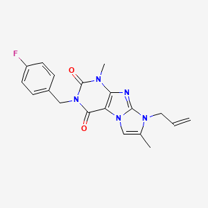 molecular formula C19H18FN5O2 B2468772 2-[(4-Fluorophenyl)methyl]-4,7-dimethyl-6-prop-2-enylpurino[7,8-a]imidazole-1,3-dione CAS No. 896323-54-9