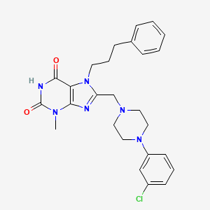 molecular formula C26H29ClN6O2 B2468773 8-((4-(3-chlorophenyl)piperazin-1-yl)methyl)-3-methyl-7-(3-phenylpropyl)-1H-purine-2,6(3H,7H)-dione CAS No. 847409-14-7