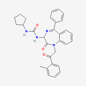 molecular formula C30H30N4O3 B2468788 N-(2,5-diaza-2-(2-(2-methylphenyl)-2-oxoethyl)-3-oxo-6-phenylbicyclo[5.4.0]undeca-1(7),5,8,10-tetraen-4-yl)(cyclopentylamino)formamide CAS No. 1796898-29-7